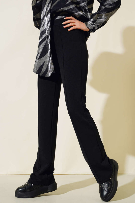 Black Buttoned Zippered Pants with Pockets