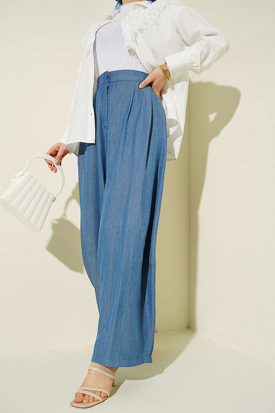 Buy Buttoned Pleated Shalwar Pants Indigo