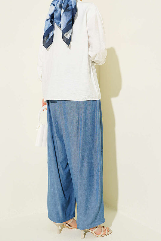 Buy Buttoned Pleated Shalwar Pants Indigo
