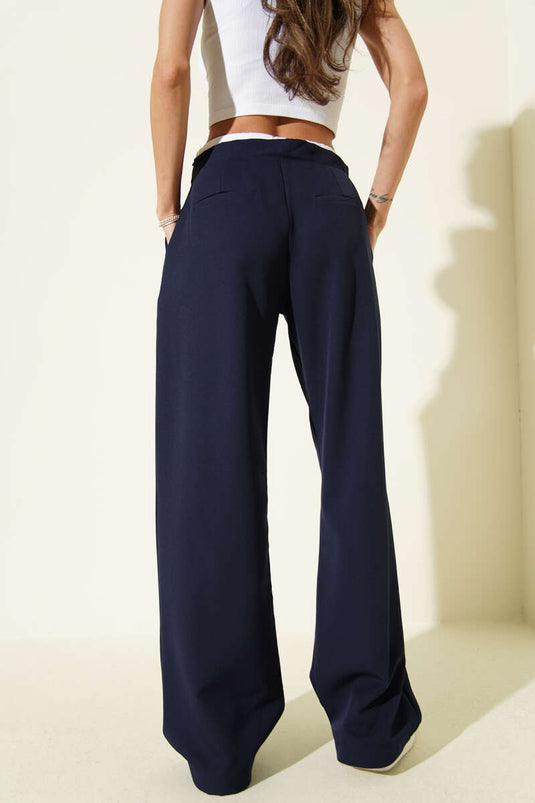 Beli Fermuarlı Garnili Pantolon Lacivert