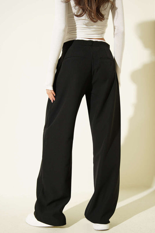 Beli Fermuarlı Garnili Pantolon Siyah