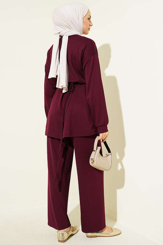 Ensemble double Loyşa avec boucle dorée et lien, couleur prune