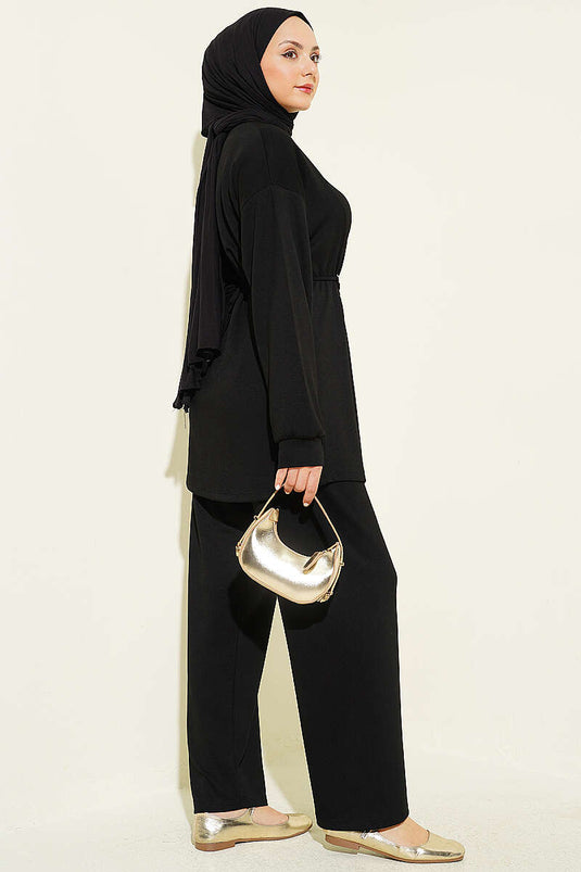Ensemble double Loyşa avec boucle dorée et lien, noir