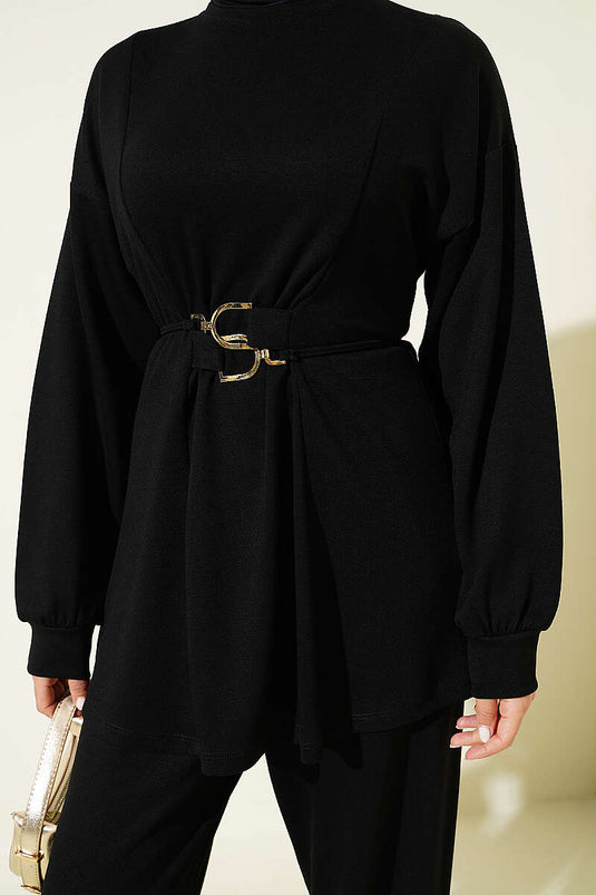 Ensemble double Loyşa avec boucle dorée et lien, noir