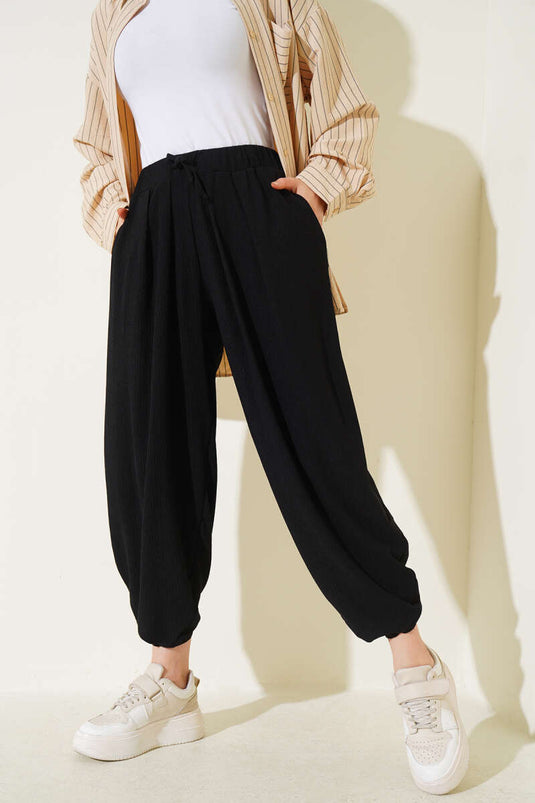 Black Shalwar Trousers with Tied Waist Rope