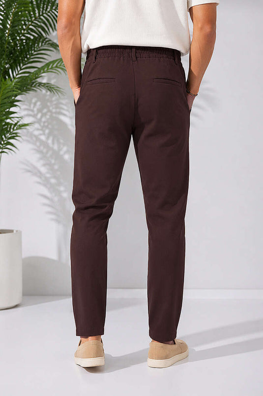 Beli İpli Dar Paça Erkek Pantolon Kahve