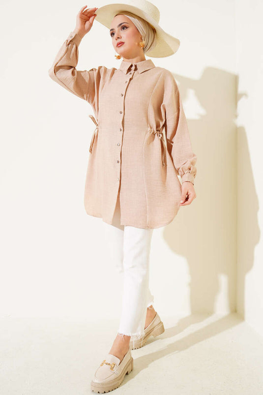 Beli İpli Keten Tunik Camel