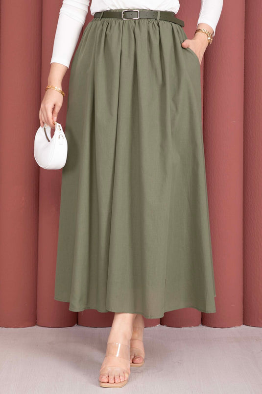Jupe d'été sportive kaki avec ceinture et poches