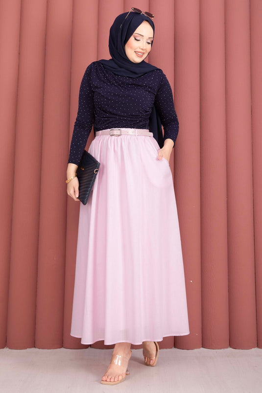 Jupe d'été sportive rose avec ceinture et poches