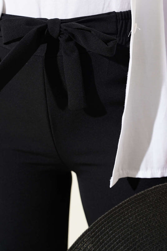 Beli Kuşak Detaylı Kumaş Pantolon Siyah