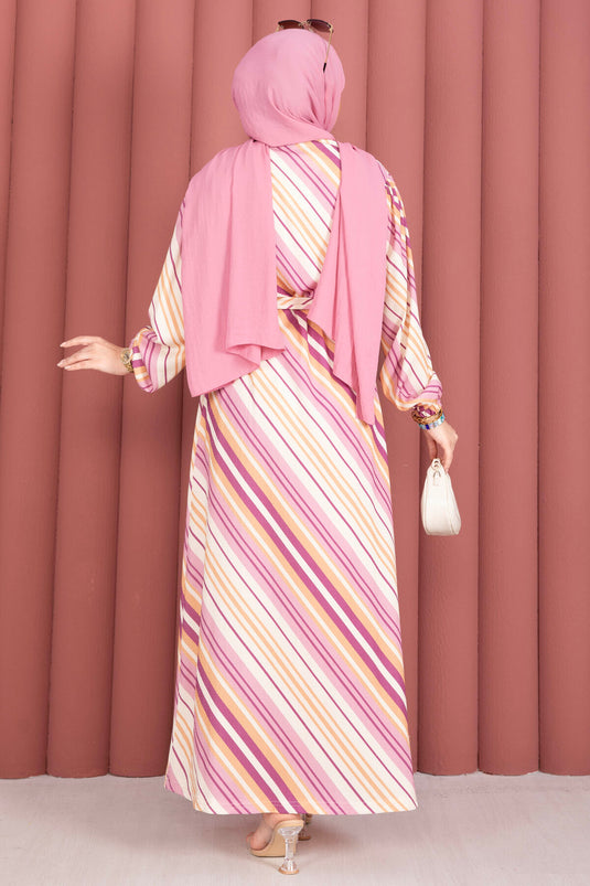 Robe à motif avec ceinture rose