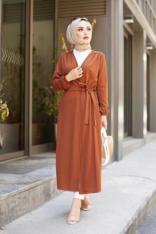 Kimono Hijab avec Ceinture 5587-03 Tan