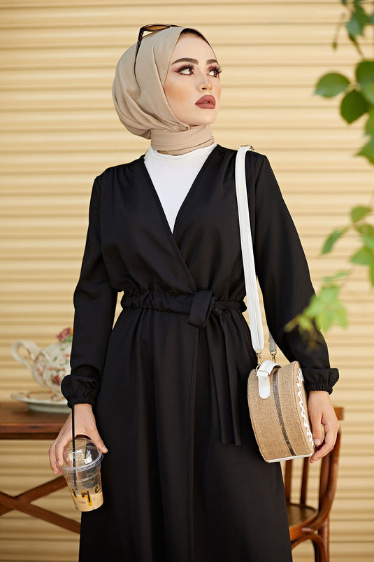 Hijab-Kimono mit Taillengürtel 5587-05 Schwarz