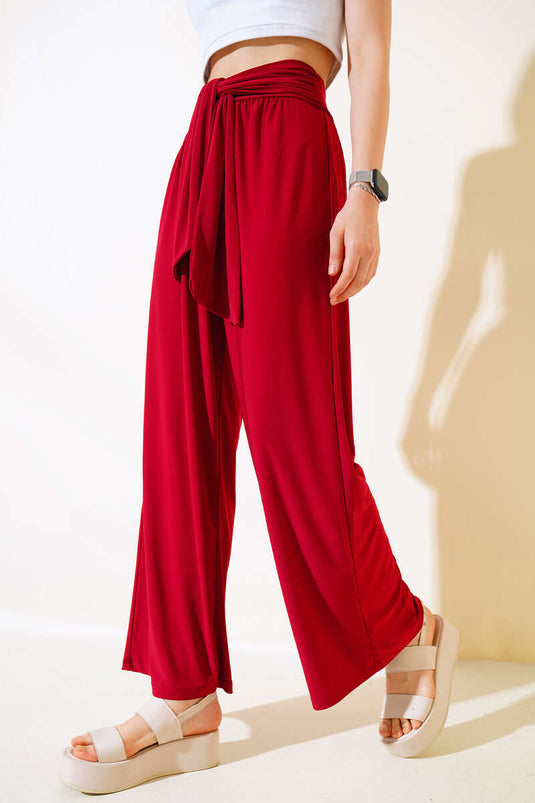 Pantalon Ample Ceinturé à la Taille Rouge