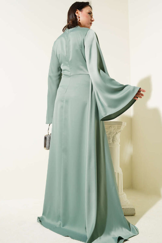 Robe de soirée en satin avec traîne à la taille Vert Aqua