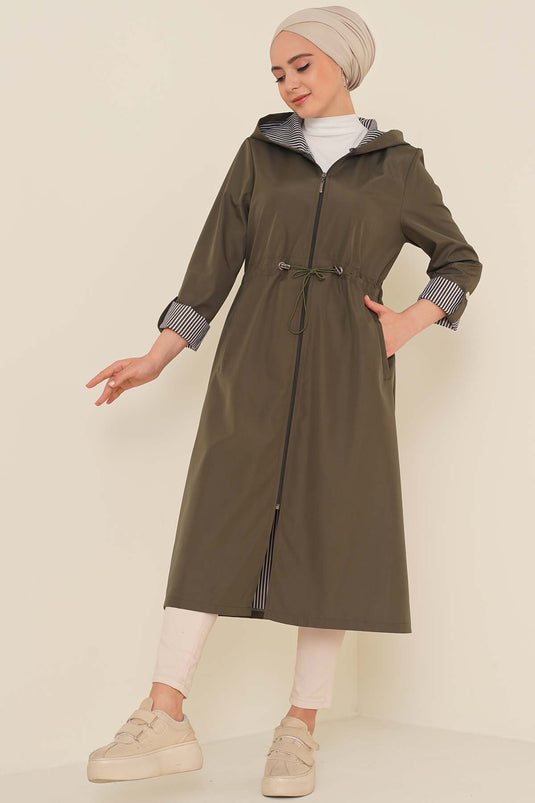 Trench-Coat Taille Élastique Avec Cordon De Serrage Kaki