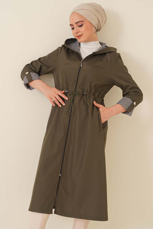 Trench-Coat Taille Élastique Avec Cordon De Serrage Kaki