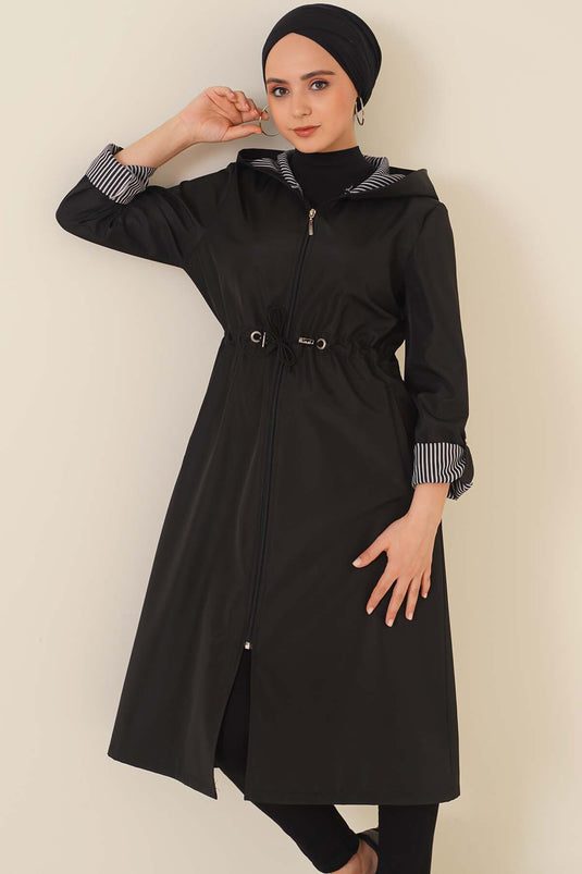 Trench avec taille élastique et cordon de serrage noir