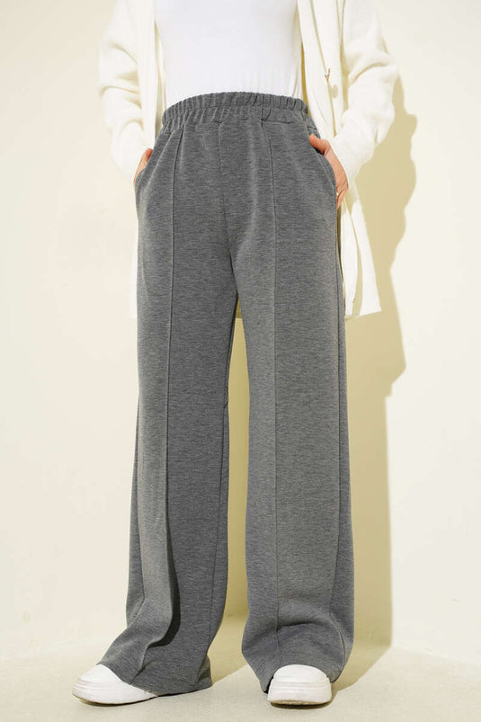 Beli Lastik Detaylı Çımalı Pantolon Füme