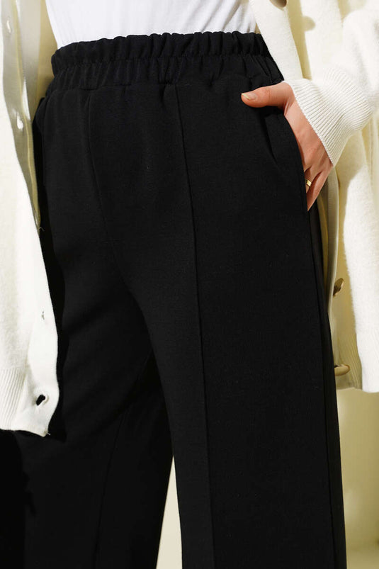 Beli Lastik Detaylı Çımalı Pantolon Siyah