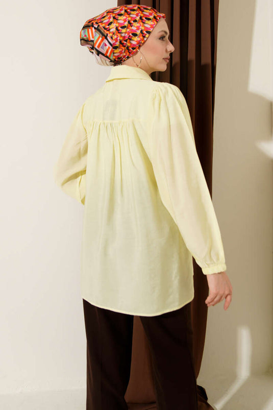 Beli Lastik Detaylı Gömlek Sarı
