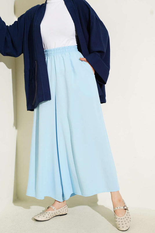 Casual Trousers with Elastic Waist Detail in Blue