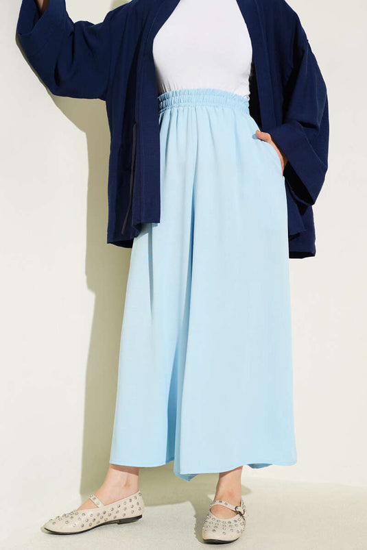 Casual Trousers with Elastic Waist Detail in Blue