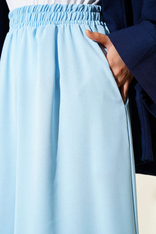 Casual Trousers with Elastic Waist Detail in Blue