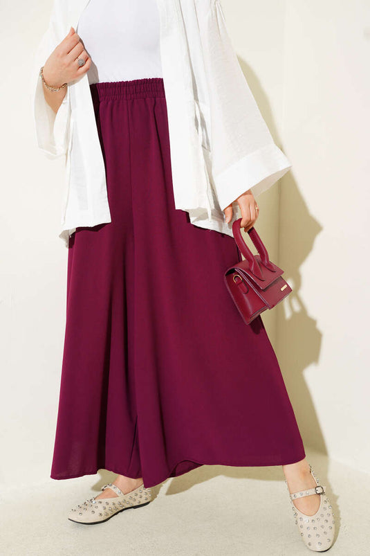 Casual Trousers with Elastic Waist Detail, Plum