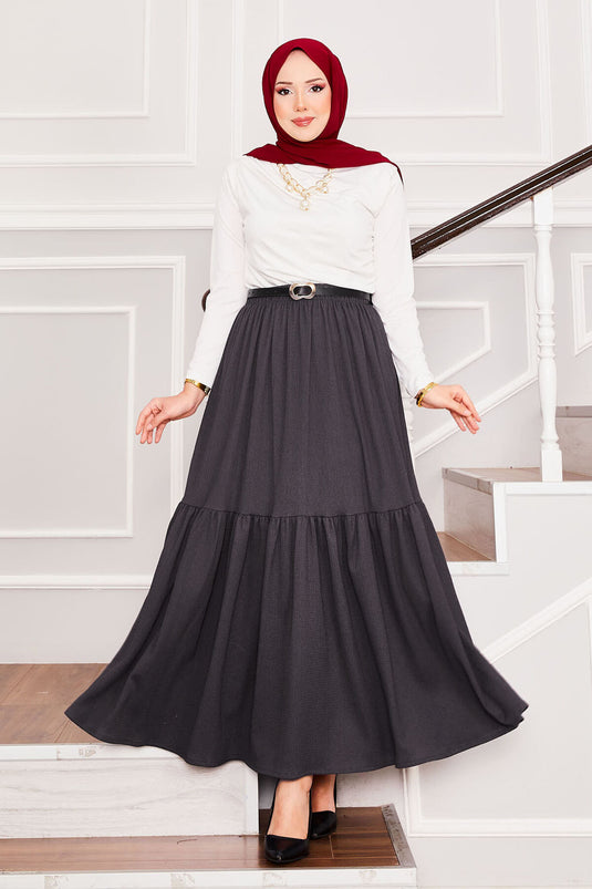 Elastic Waist and Gathered Bottom Hijab Skirt Anthracite