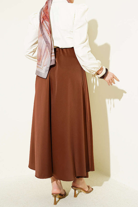 Buy Basic Satin Skirt with Elastic Waist Brown