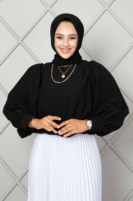 Chemisier Hijab avec Taille Élastique Noir