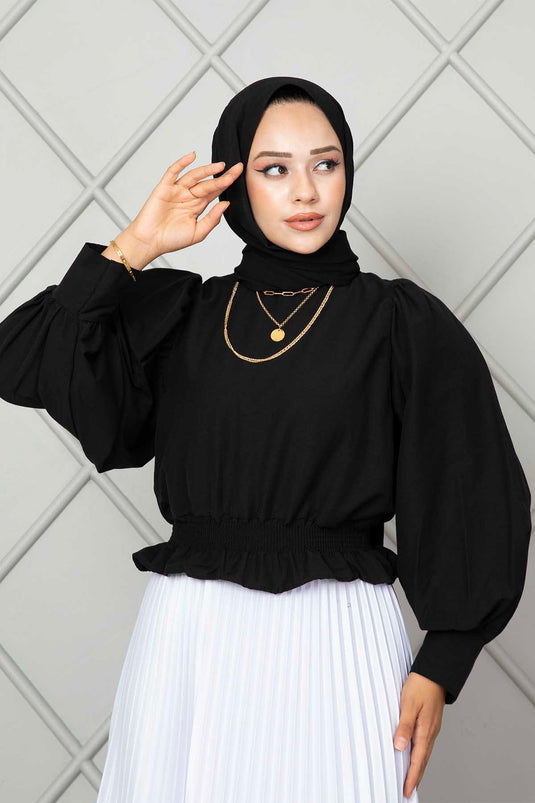 Chemisier Hijab avec Taille Élastique Noir