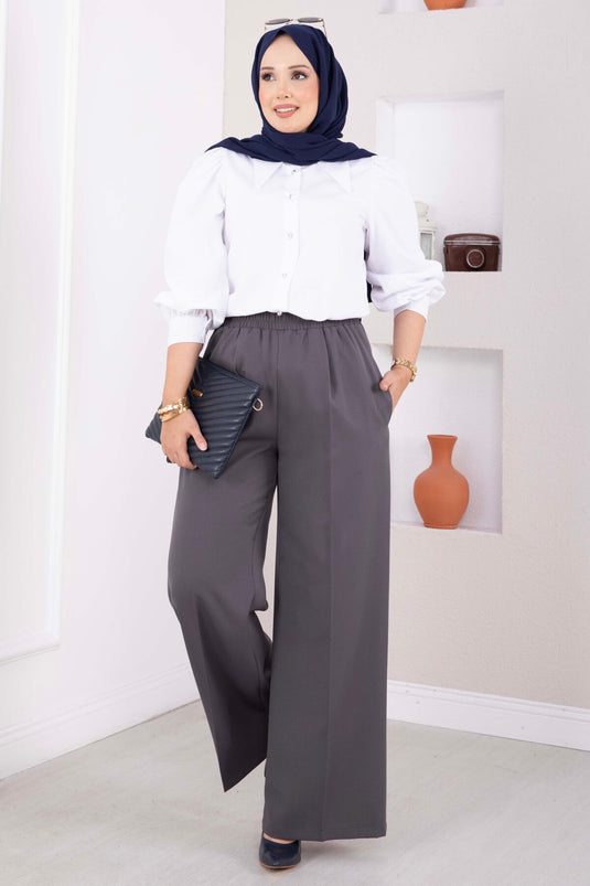 Pantaloni Larghi Con Vita Elasticata In Grigio Fumo