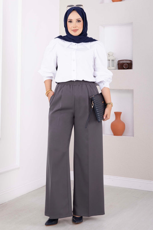 Pantaloni Larghi Con Vita Elasticata In Grigio Fumo