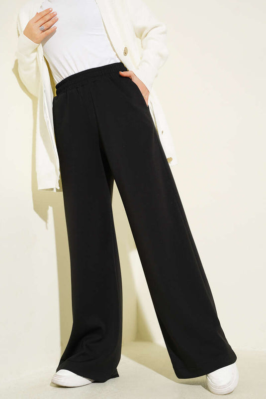 Beli Lastikli Bol Paça Pantolon Siyah