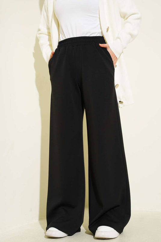 Beli Lastikli Bol Paça Pantolon Siyah