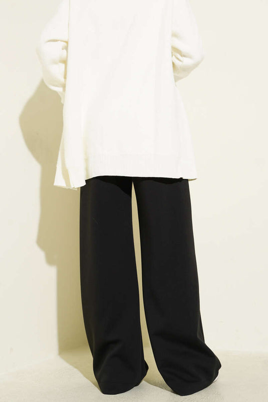 Beli Lastikli Bol Paça Pantolon Siyah