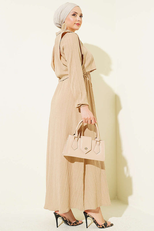 Acheter robe beige en écorce d'arbre avec boléro élastique ample