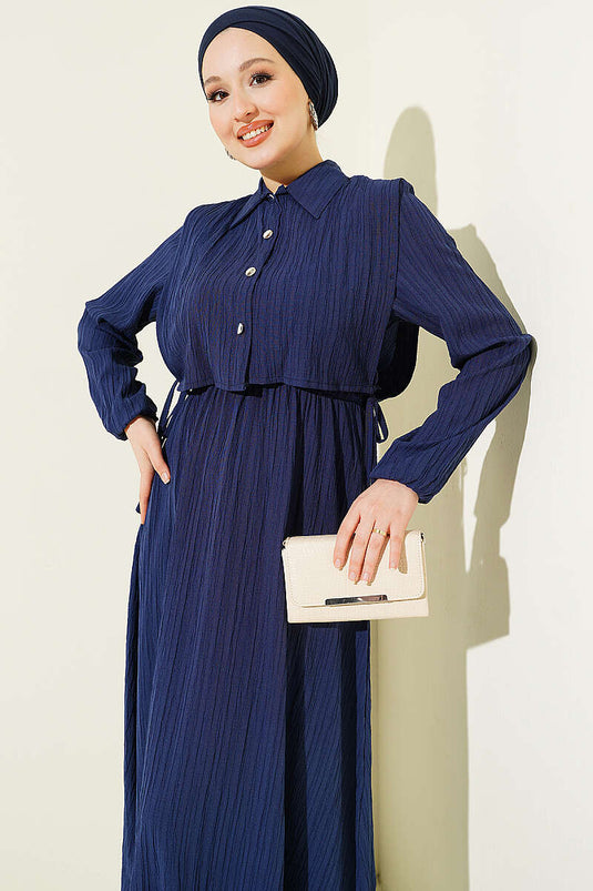 Robe en écorce d'arbre avec boléro élastique bleu marine