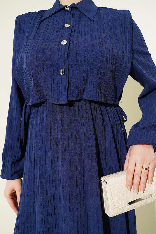 Robe en écorce d'arbre avec boléro élastique bleu marine
