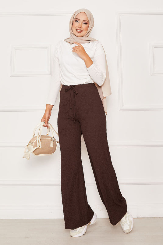 بنطلون بابل بخصر مطاطي بني