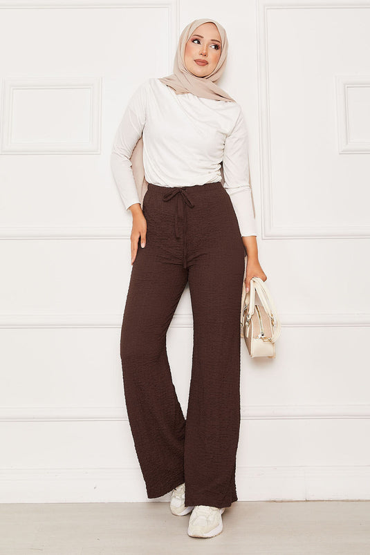 Pantalon bulle à taille élastique marron