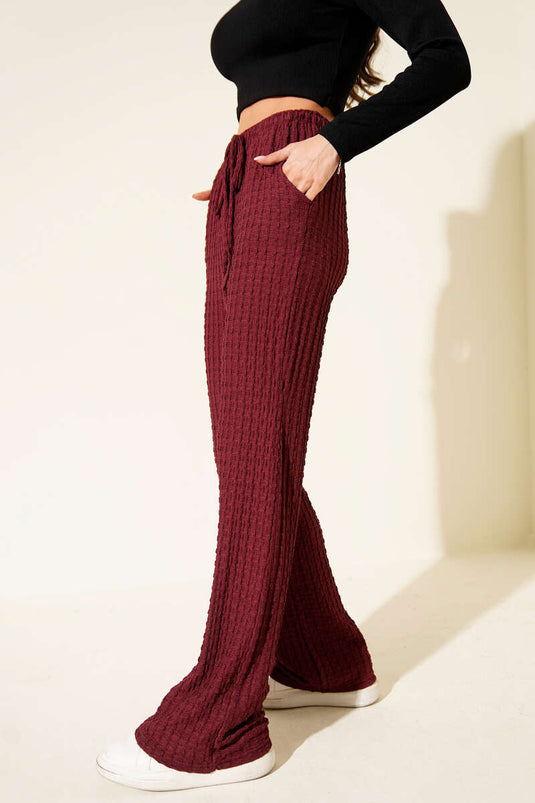 Hose aus knitterfreiem Stoff mit elastischem Bund, bordeauxrot