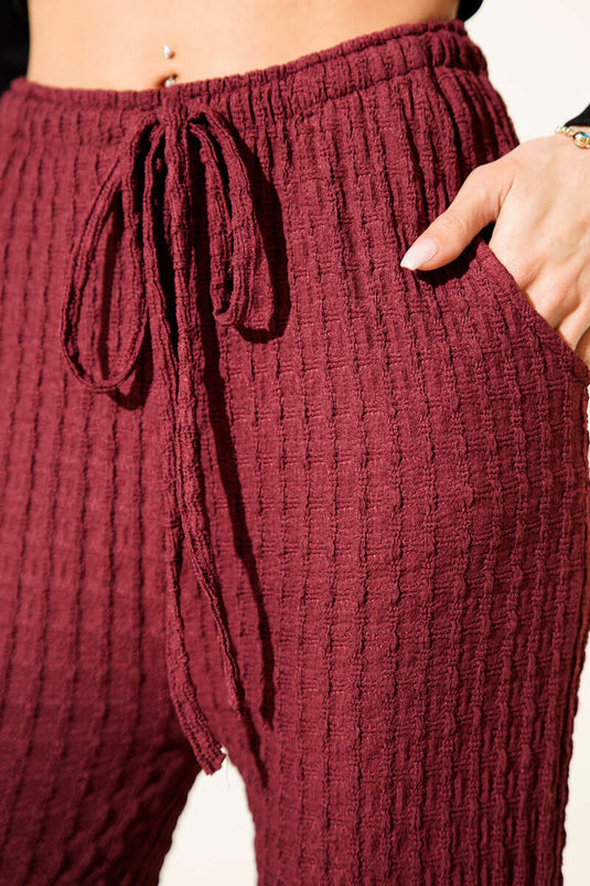 Hose aus knitterfreiem Stoff mit elastischem Bund, bordeauxrot