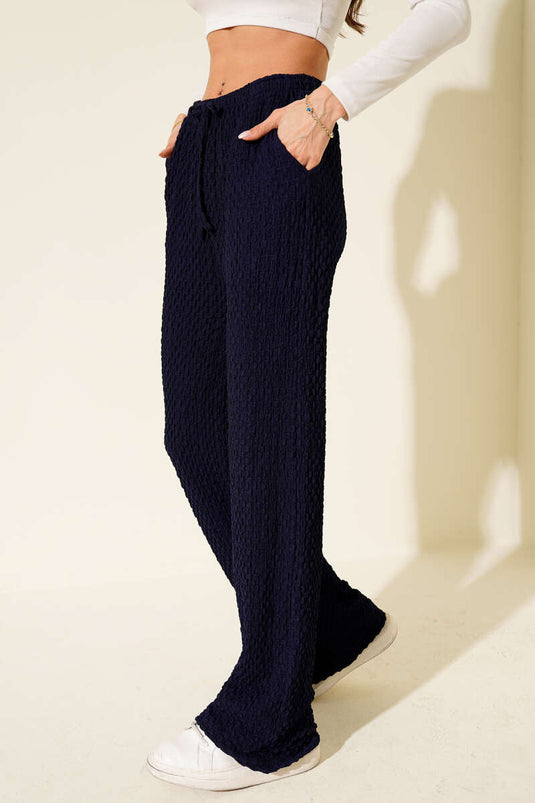 بنطلون كريب أزرق داكن بخصر مطاطي