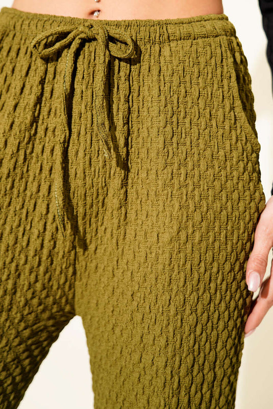 Pantalon froissé à taille élastique, vert olive