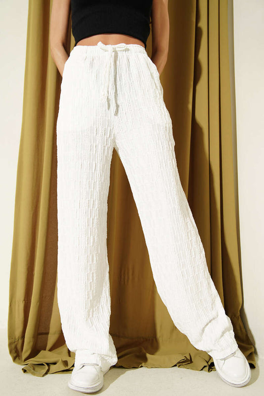 Beli Lastikli Büzgülü Pantolon Kahve