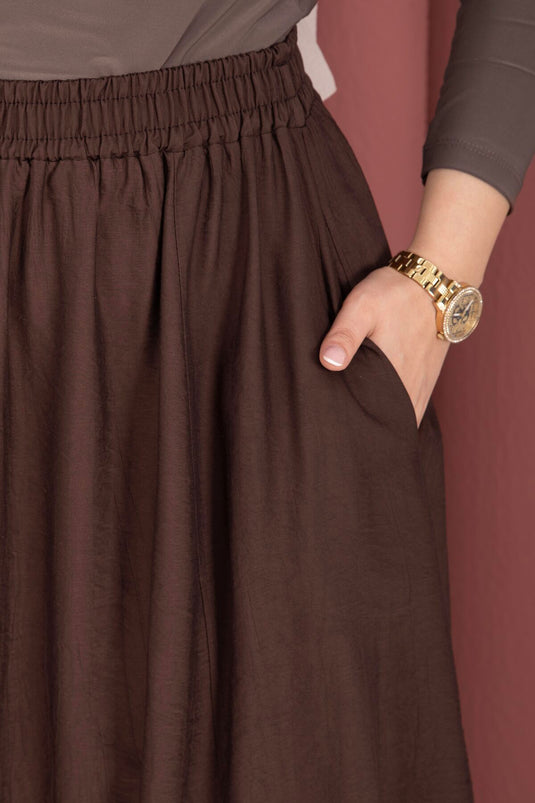 Buy Elastic Waistband Skirt with Pocket Detail Brown