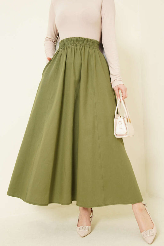 Jupe gabardine à taille élastique avec poches, vert pistache